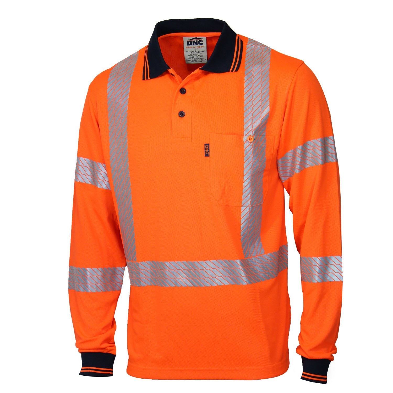 DNC Hi Vis Segmented Tape X Back Polo LS (3510)