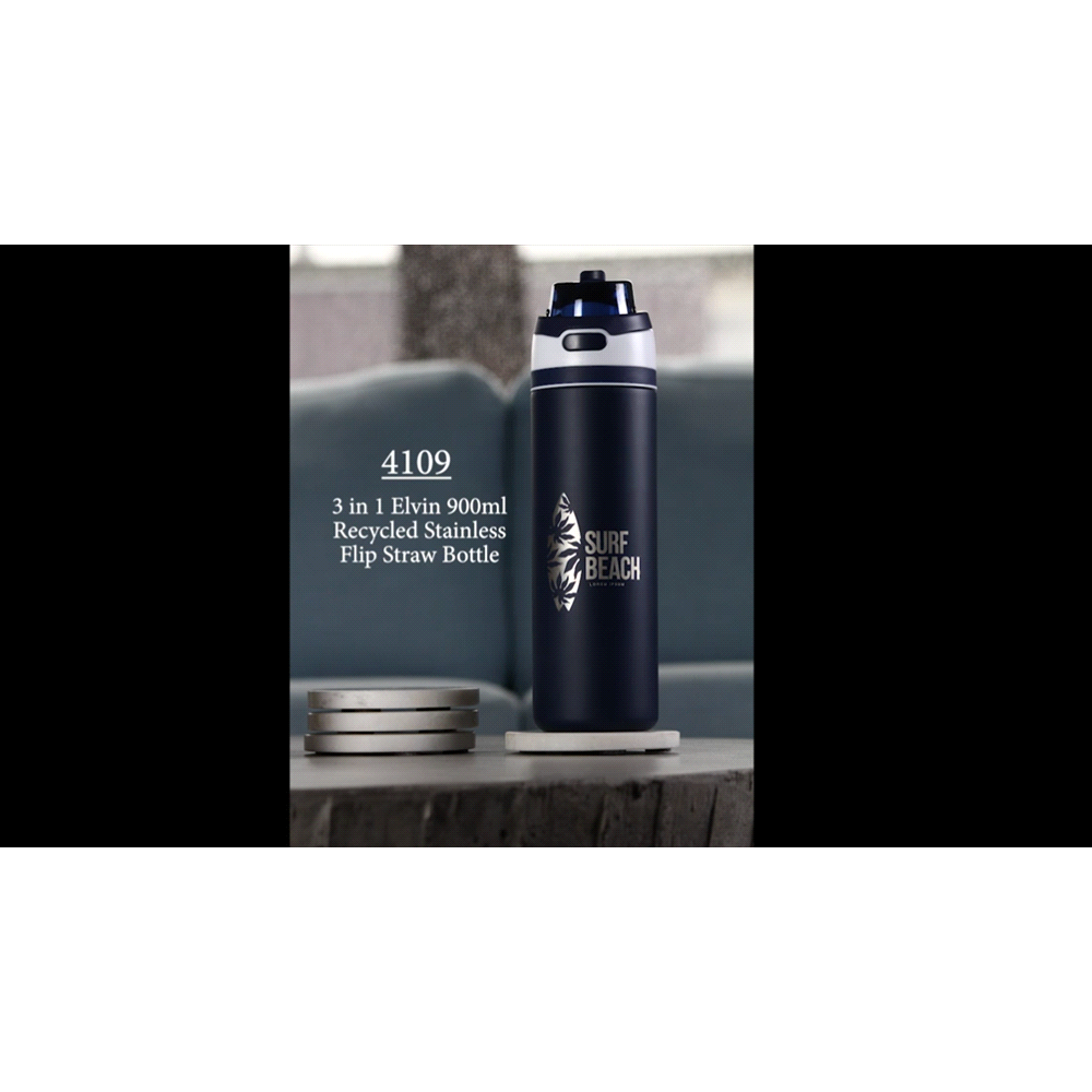Elvin 900ml Recycled Stainless Flip Straw Bottle