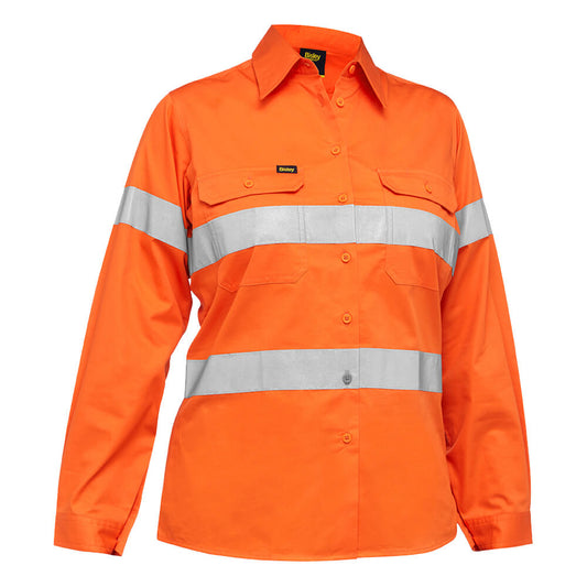 Bisley BL6897 Women's Taped Hi Vis Cool Lightweight Drill Shirt Orange