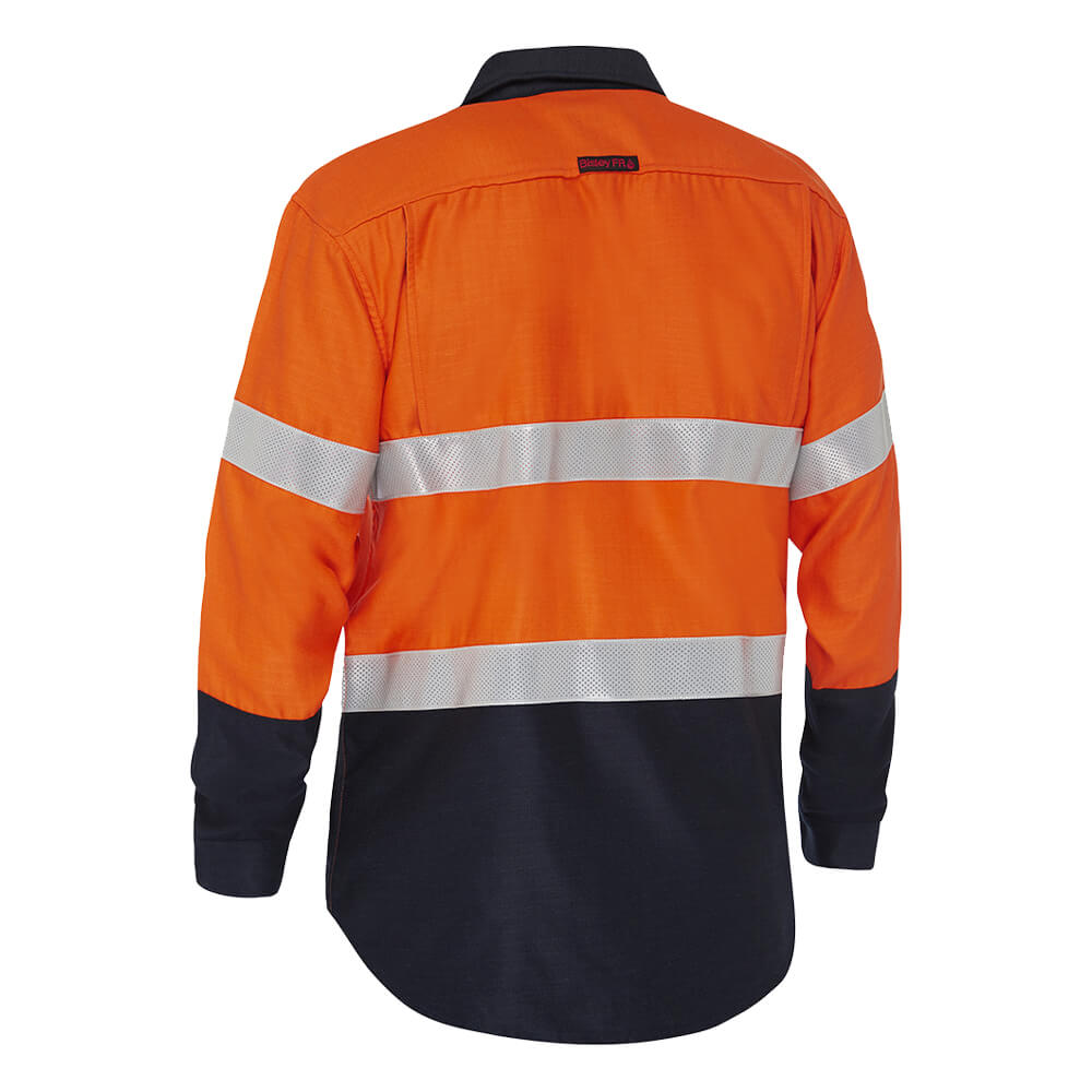 Bisley BS8438T Apex 185 Hi-Vis Taped Vented FR Shirt Orange/Navy