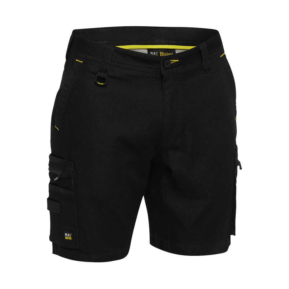 Bisley BSHC1335 Flex & Move Stretch Denim Zip Cargo Shorts Black