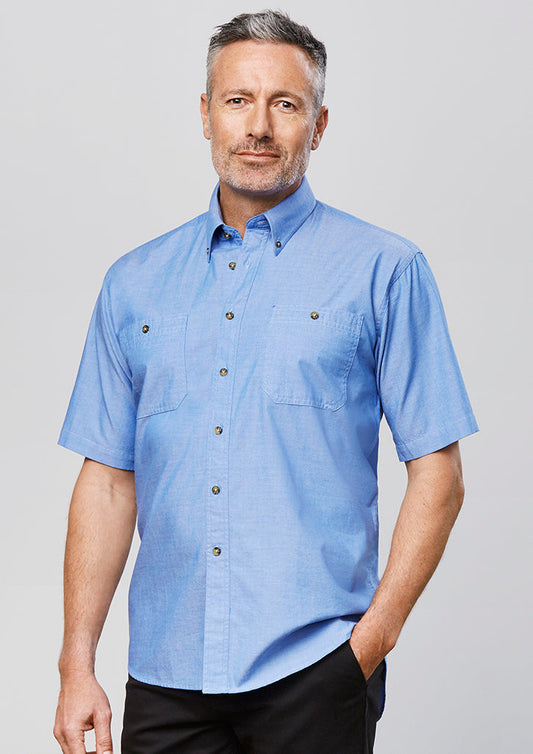 Biz Collection Mens Wrinkle Free Chambray Short Sleeve Shirt (SH113)