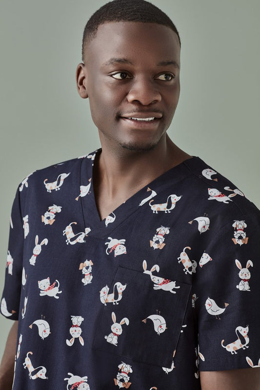 Biz Care Mens Printed Best Friends Scrub Top - (CST147MS)