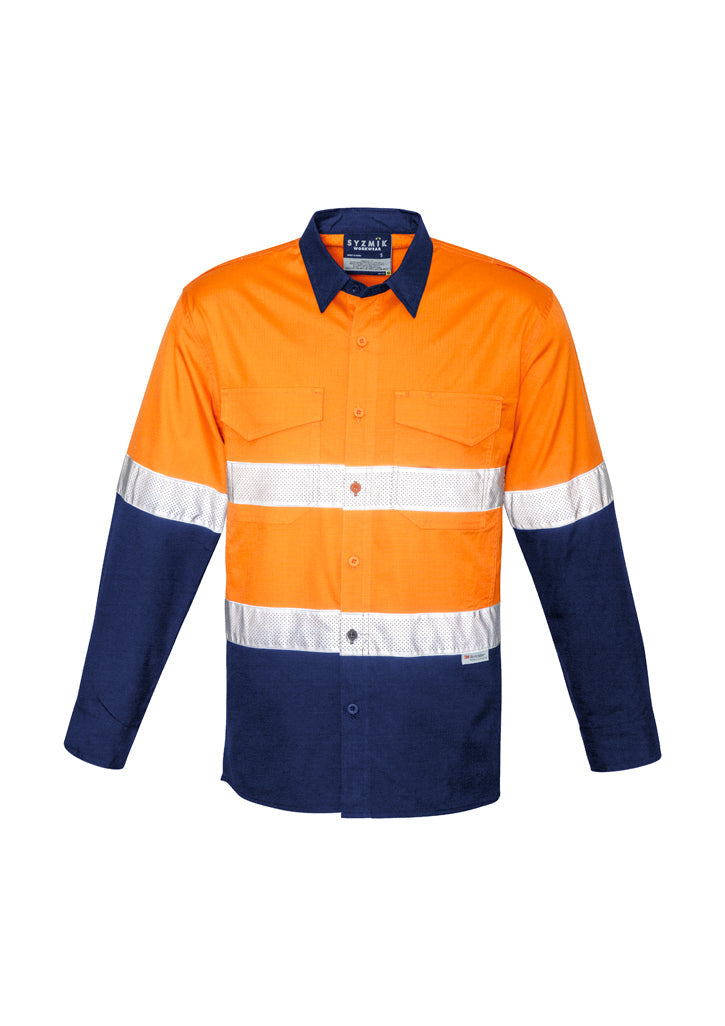 Syzmik Mens Rugged Cooling HI Vis Taped Long Sleeve Shirt- (ZW129)