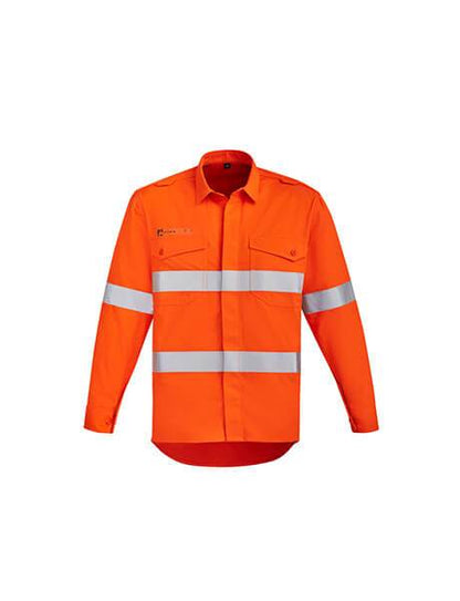 Syzmik Mens Orange Flame Hi Vis Open Front Shirt - Hoop Taped-(ZW145)