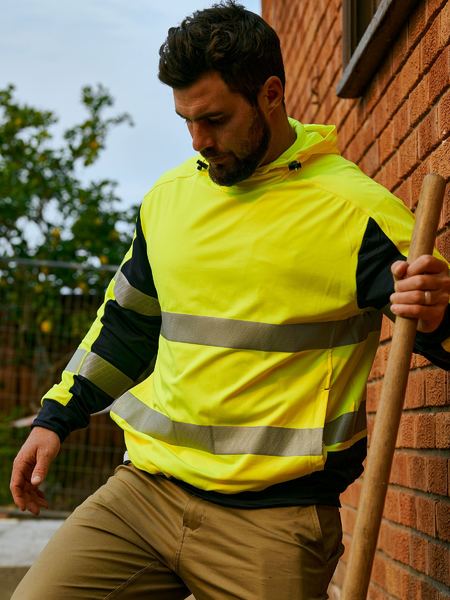 Taped Two Tone Hi Vis Contrast 4 Way Stretchy Hoodie