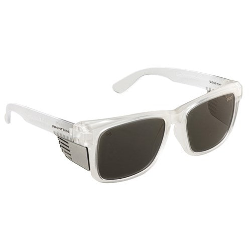 SAFETY GLASSES FRONTSIDE SMOKE LENS WITH CLEAR FRAME - VALUE PACK