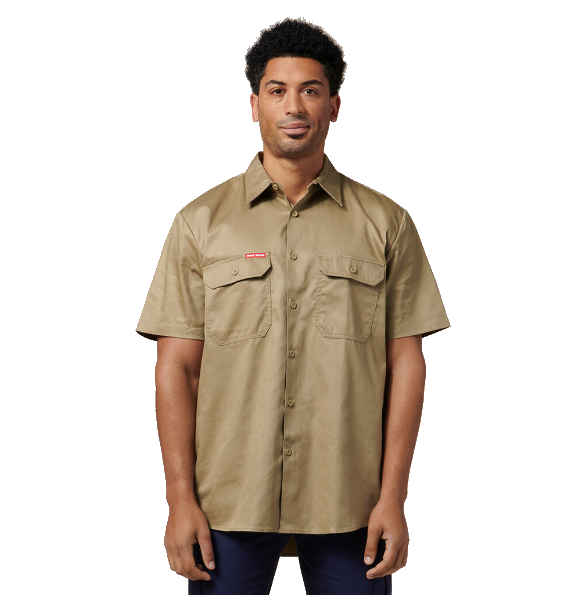 Khaki cotton drill short sleeve shirt