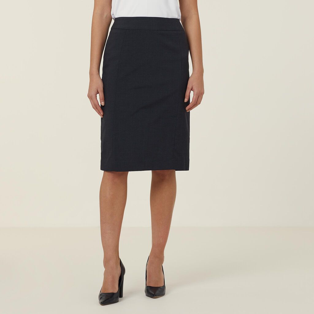 Stretch Wool Blend Panel Pencil Skirt