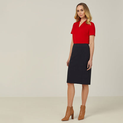 Stretch Wool Blend Panel Pencil Skirt