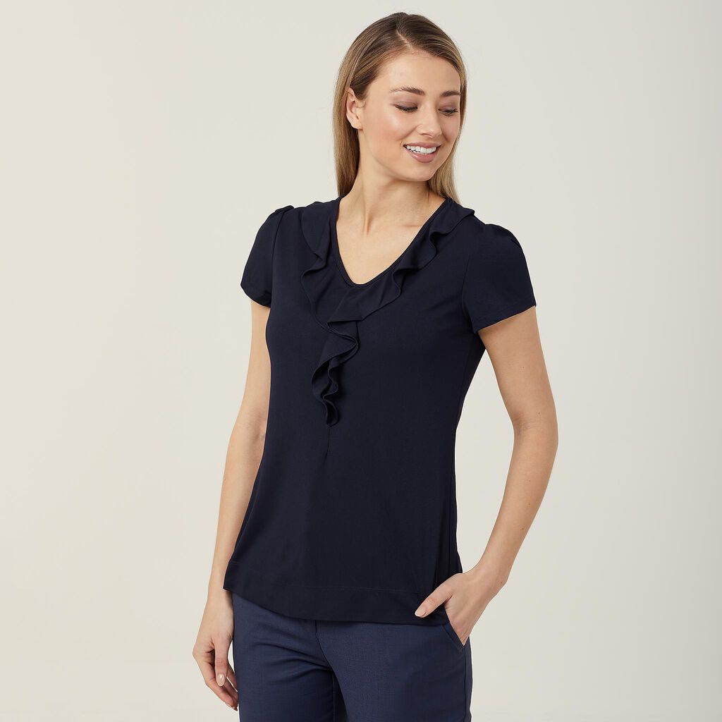 Matt Jersey Cap Sleeve Ruffle Neck T-Top