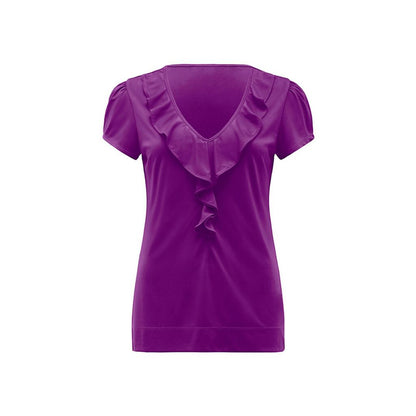 Matt Jersey Cap Sleeve Ruffle Neck T-Top