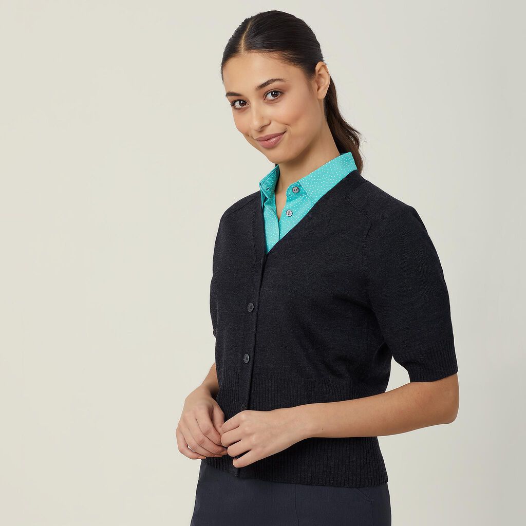 Wool Rich Short Sleeve Rib Trim Cardigan