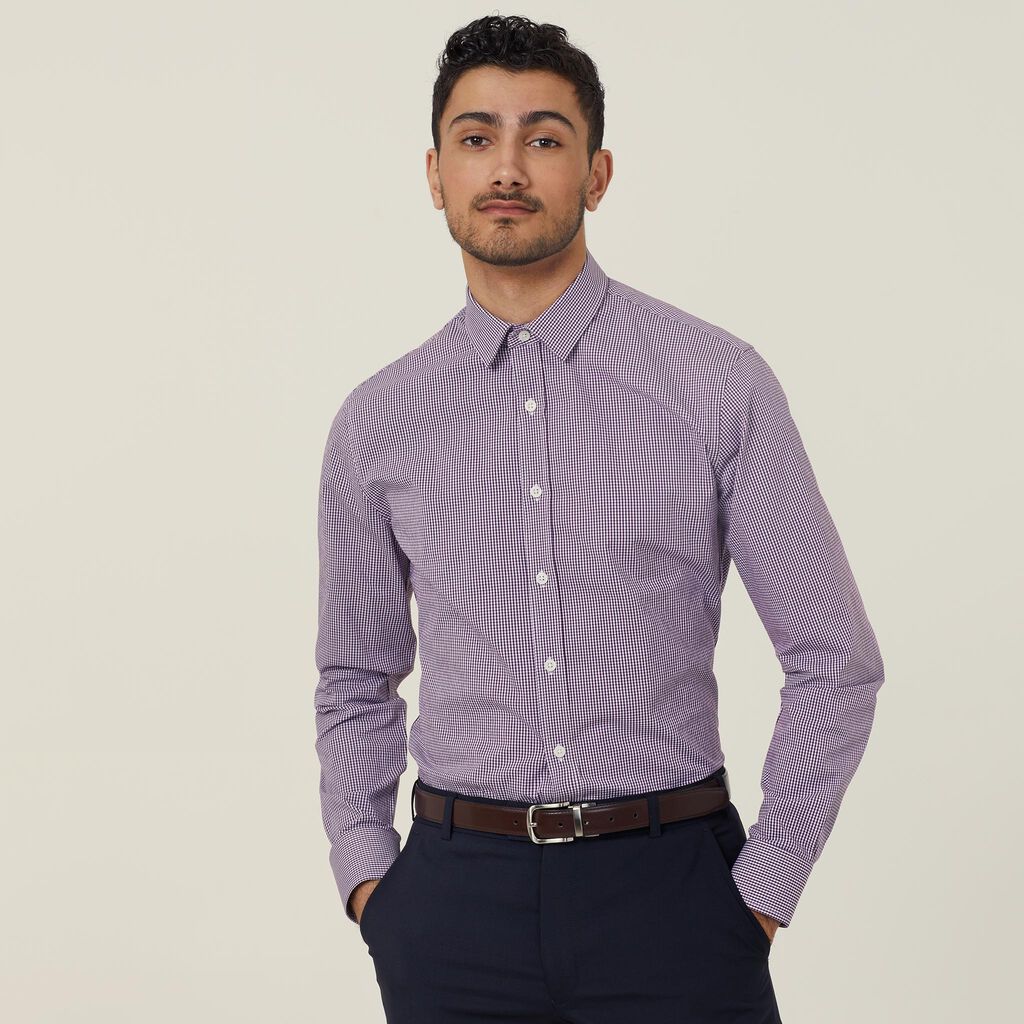 Avignon Gingham Check Stretch Long Sleeve Slim Shirt