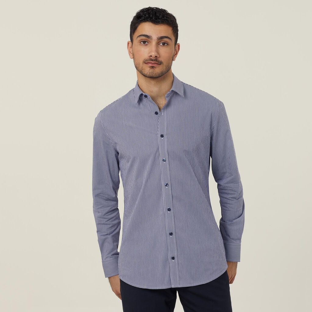 Avignon Gingham Check Stretch Long Sleeve Slim Shirt