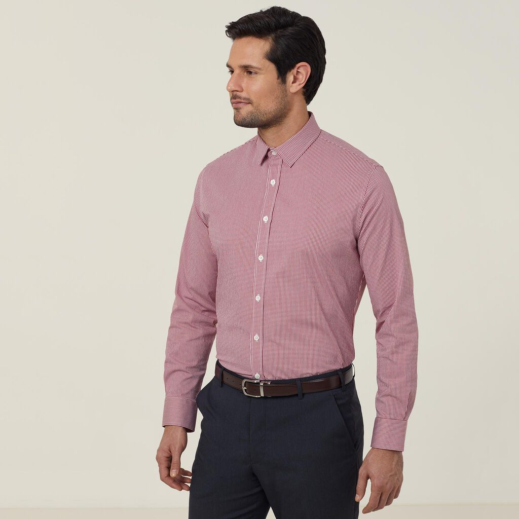 Avignon Gingham Check Stretch Long Sleeve Slim Shirt