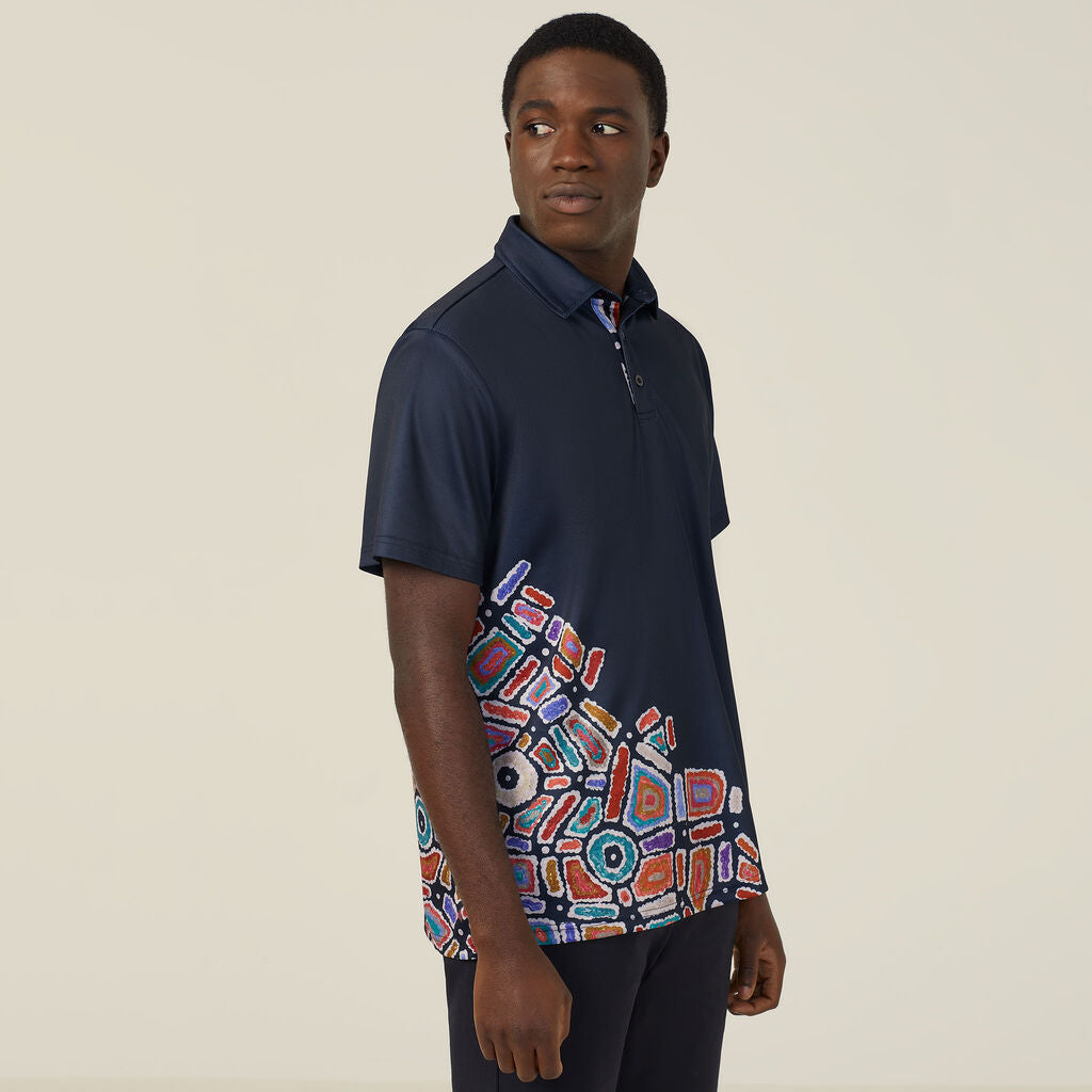 Polyester Knit Water Dreaming Indigenous Print Polo