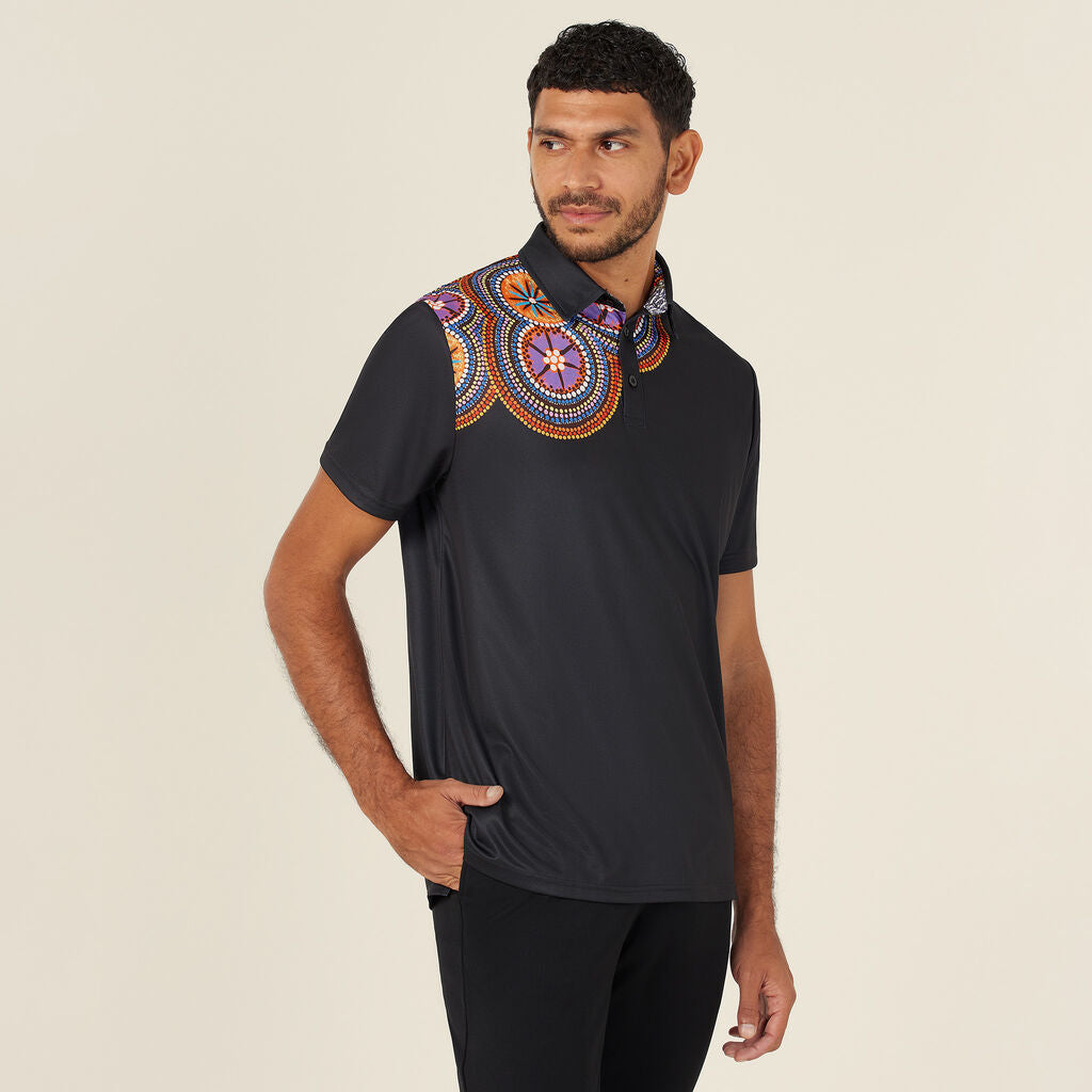 Polyester Knit Bush Tucker Indigenous Print Polo