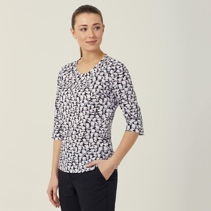 Antibacterial Petal Print 3/4 Sleeve Top