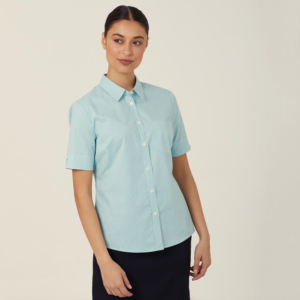 Avignon Fine Block Stripe Stretch Short Sleeve Shirt