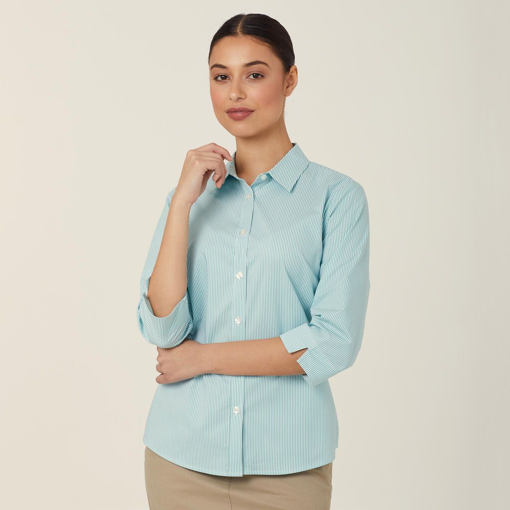 Avignon Fine Block Stripe Stretch 3/4 Sleeve Shirt