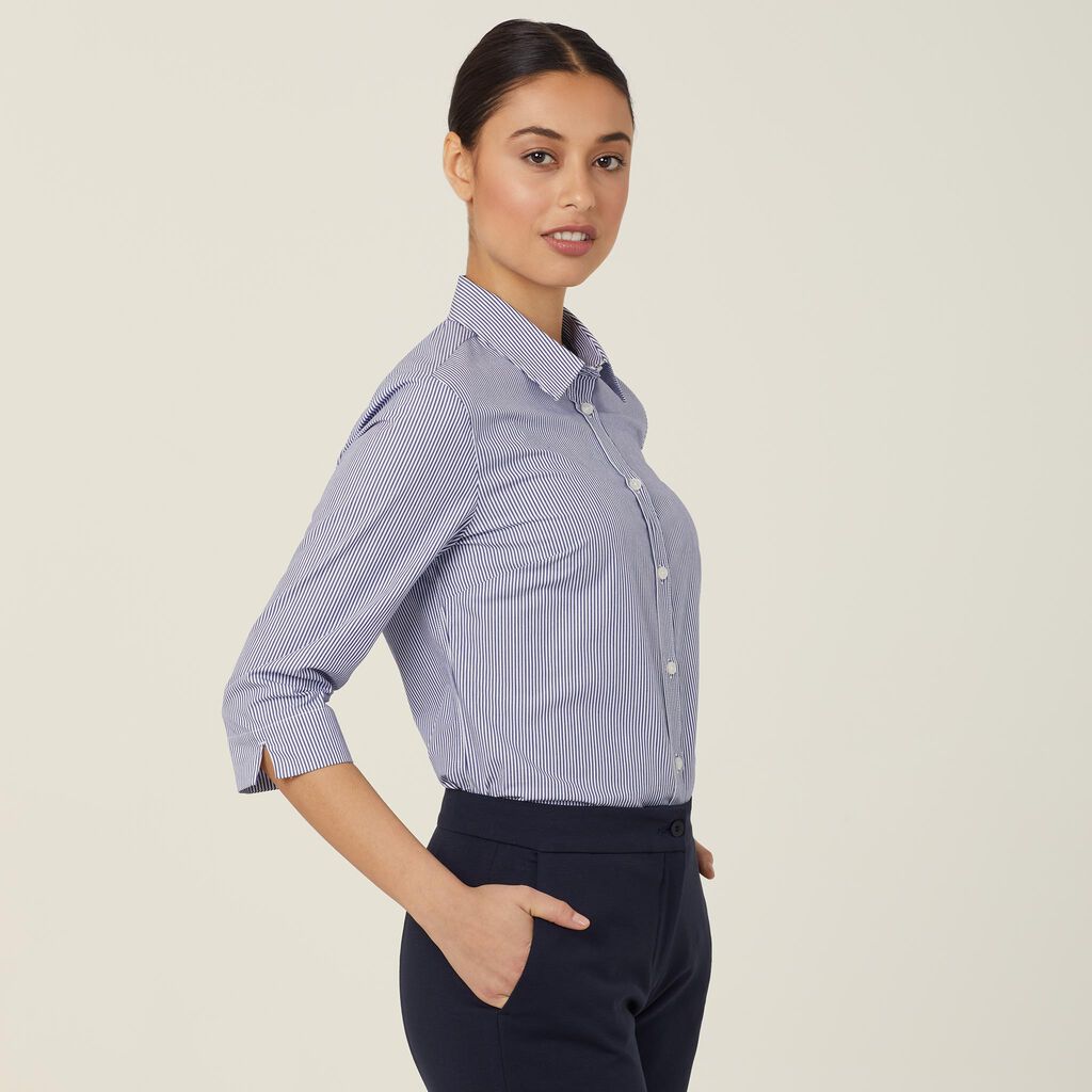 Avignon Fine Block Stripe Stretch 3/4 Sleeve Shirt