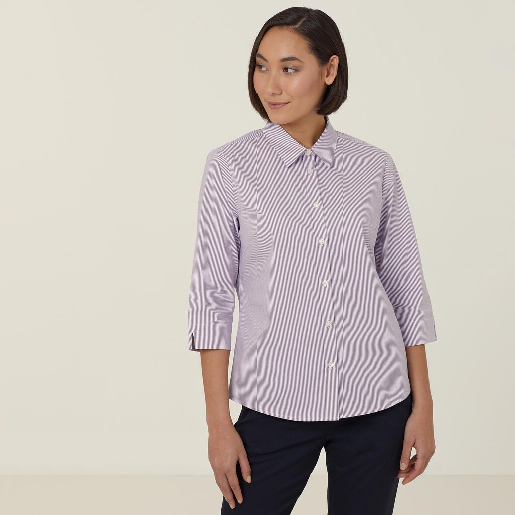 Avignon Fine Block Stripe Stretch 3/4 Sleeve Shirt