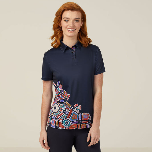 Polyester Knit Water Dreaming Indigenous Print Polo