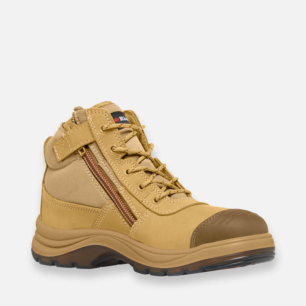 Tradie Zip/Lace Steel Cap Safety Work Boots 5" - Wheat