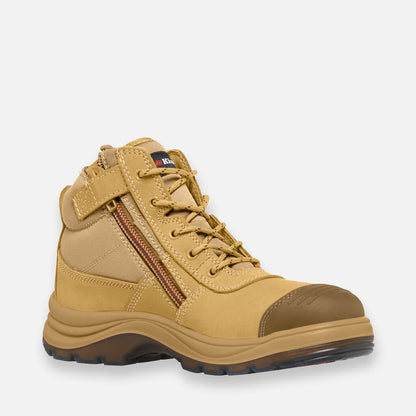Tradie Zip/Lace Steel Cap Safety Work Boots 5" - Wheat