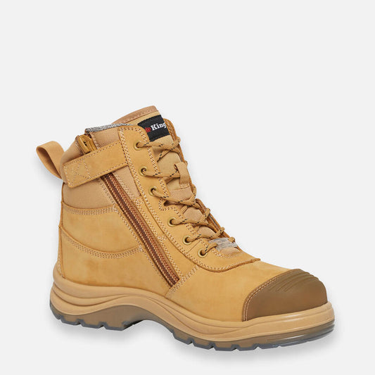 Tradie Zip/Lace Composite Safety Work Boots 6" - Wheat