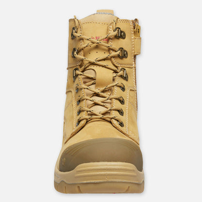 Phoenix Zip/Lace Safety Work Boots With Scuff Cap - Wheat