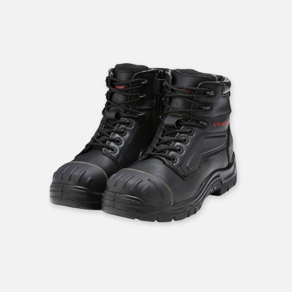 Phoenix Zip/Lace Safety Work Boots With Scuff Cap - Black