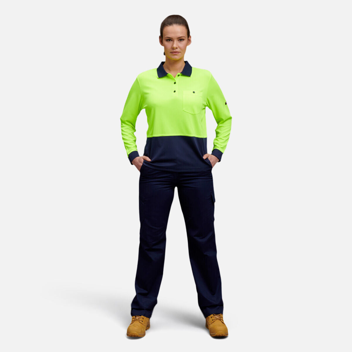 WOMEN'S WORKCOOL HYPERFREEZE HI-VIS LONG SLEEVE POLO SHIRT