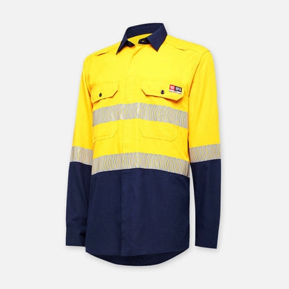 SHIELDTEC LENZING FR HI VIS 2TONE OPEN FRONT TAPED SHIRT