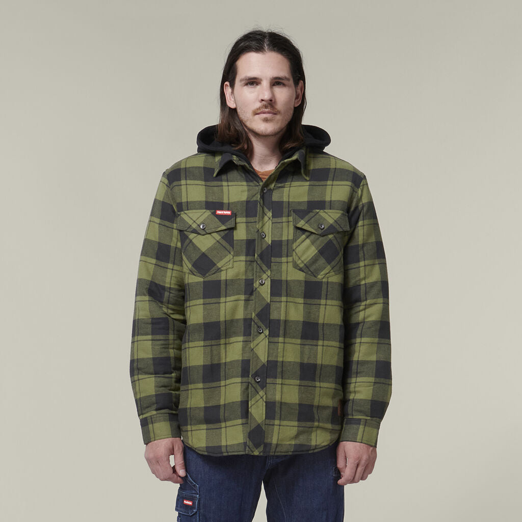 QUILTED FLANNEL HOODED SHACKET