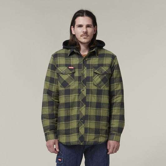 QUILTED FLANNEL HOODED SHACKET