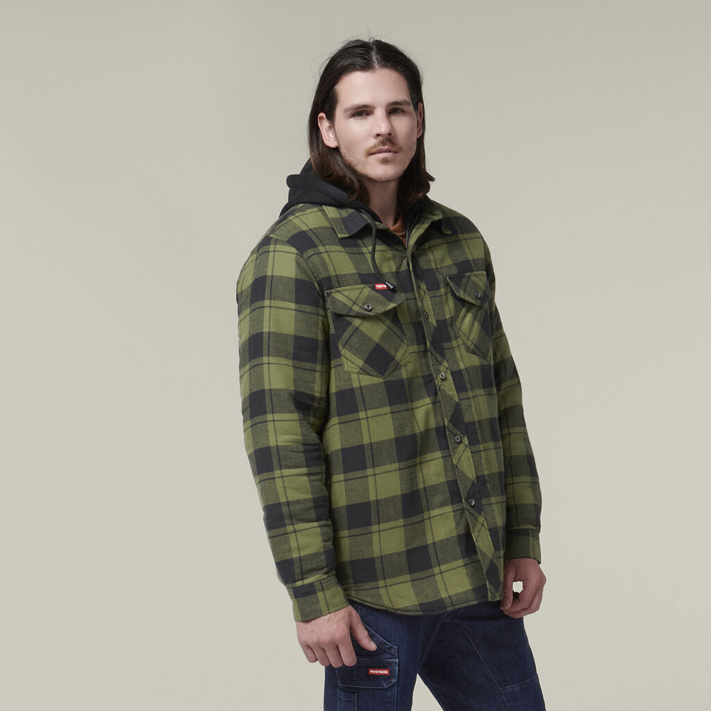 QUILTED FLANNEL HOODED SHACKET