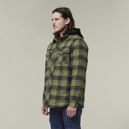 QUILTED FLANNEL HOODED SHACKET
