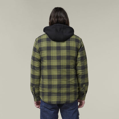 QUILTED FLANNEL HOODED SHACKET
