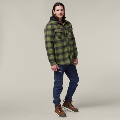 QUILTED FLANNEL HOODED SHACKET