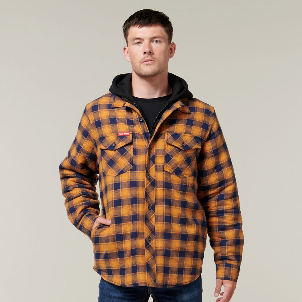QUILTED FLANNEL HOODED SHACKET