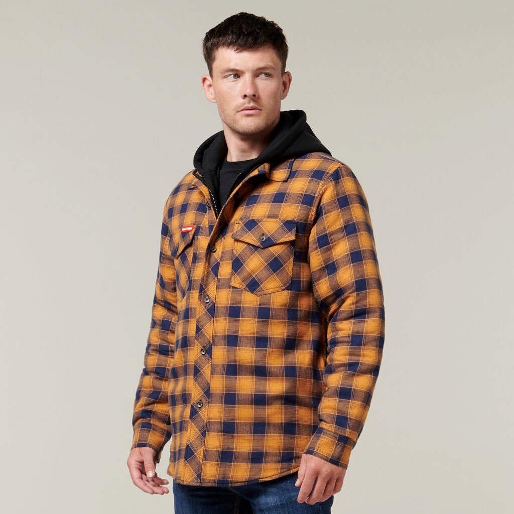 QUILTED FLANNEL HOODED SHACKET