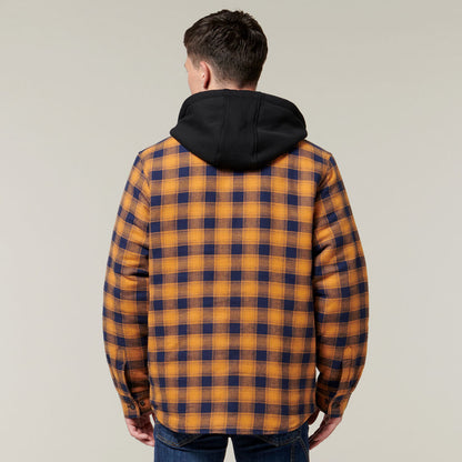 QUILTED FLANNEL HOODED SHACKET