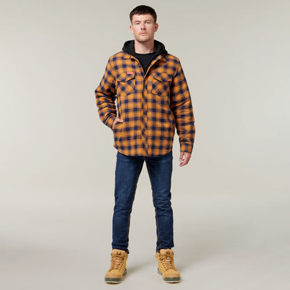 QUILTED FLANNEL HOODED SHACKET