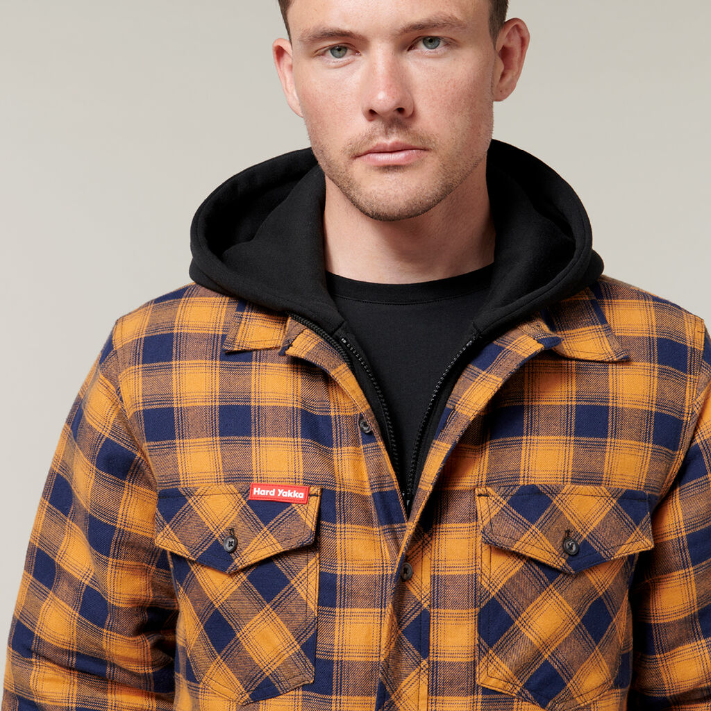 QUILTED FLANNEL HOODED SHACKET