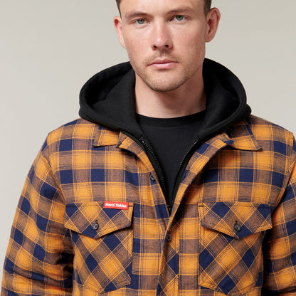 QUILTED FLANNEL HOODED SHACKET