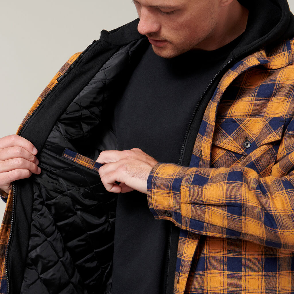 QUILTED FLANNEL HOODED SHACKET