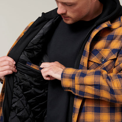 QUILTED FLANNEL HOODED SHACKET