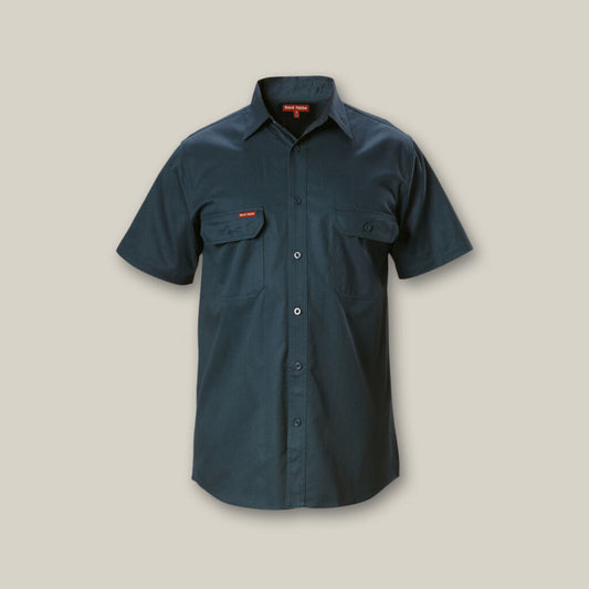 Short Sleeve Open Front Cotton Drill Work Shirt